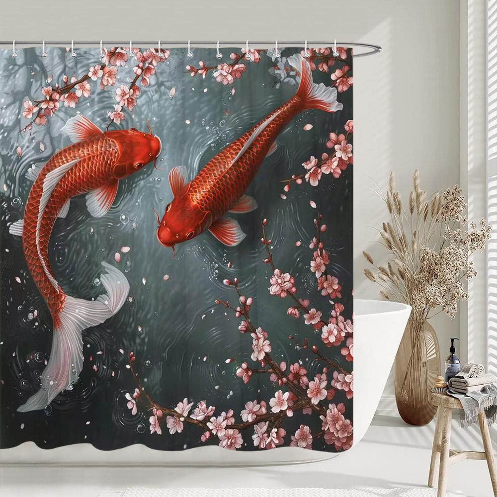 

Chinese Ink Painting Shower Curtain Koi Cherry Blossom Sun Eagle Peacock Parrot Landscape Polyester Fabric Curtain Bathroom Deco 90x180cm
