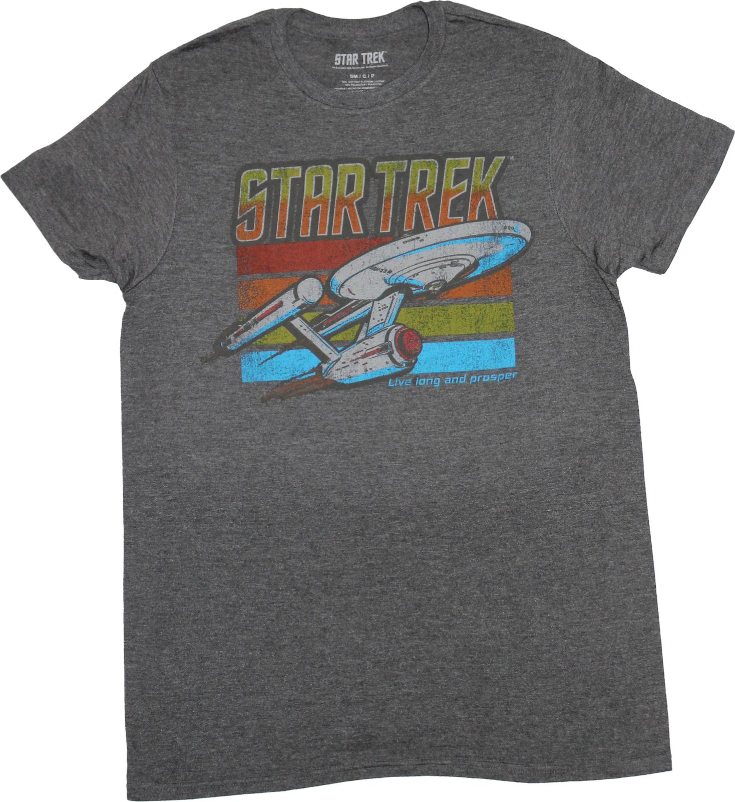 Star Trek Mens T-shirt - U.S.S. Enterprise Under Logo Over Stripes S