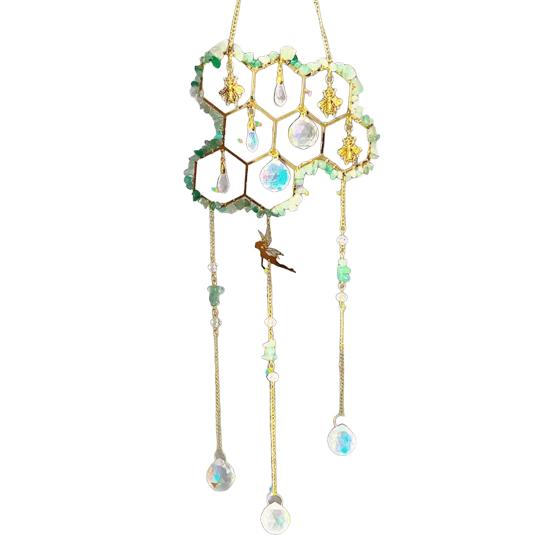 Honeycomb Crystals Suncatcher, Window Hanging Pendants, Sun Catcher with Crystal Prisms, Sparkling Wind Chimes, Home Indoor Outdoor Garden Ornament 1