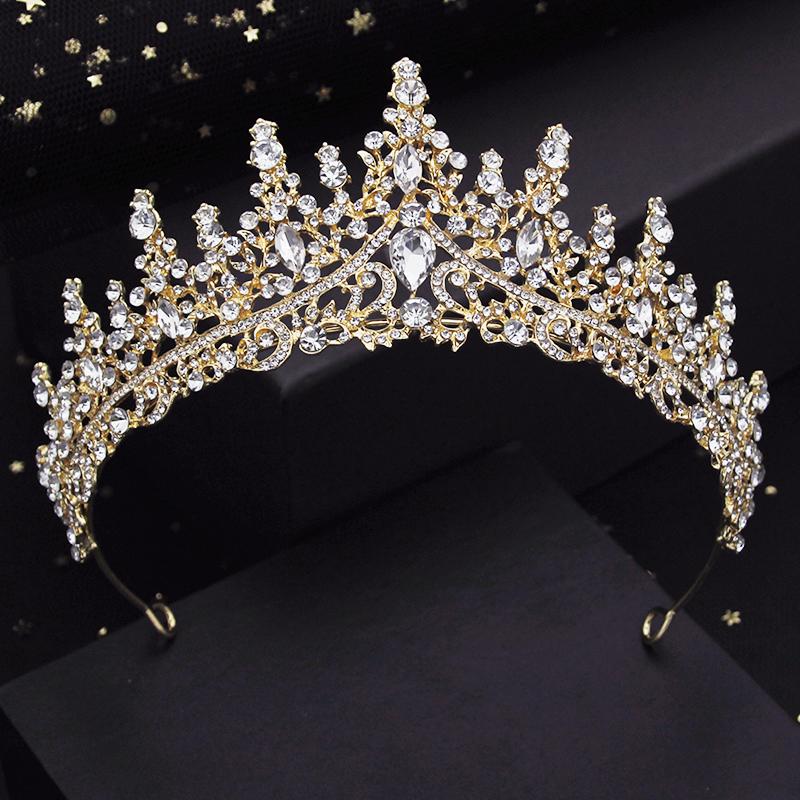 Green Crystal Wedding Crown for Queen Bridal Headdress Fashion Tiaras Hairwear Girls Prom Head Ornaments Jewelry