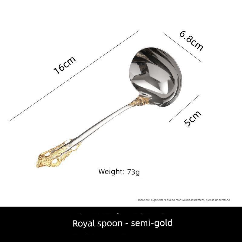 

Steel Spoon with Palace-Style Embossed Handle, Golden Small Soup Spoon, Short-Handled Kitchen Spoon for Home Use, Suitable for Serving Porridge 304 Food Grade Silver Spoon