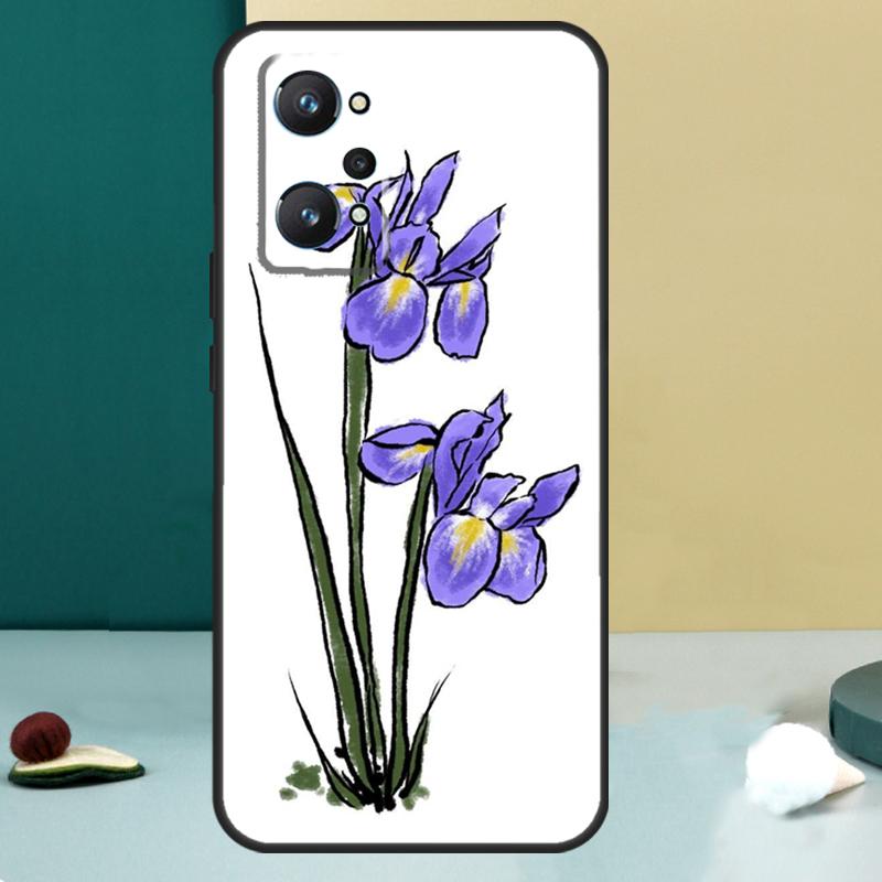 Iris Purple Flower Watercolor For Realme GT 6T 5 6 GT 7 Pro C67 C75 C61 C55 C53 C51 C21Y C25S 10 11 12 13 14 Pro Plus Case