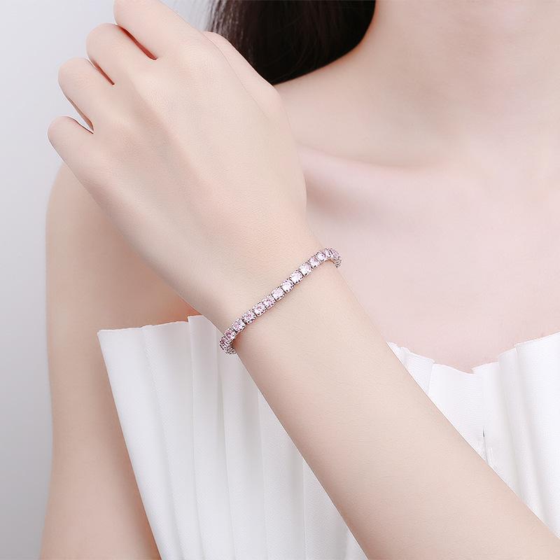 Bracciale in Argento Sterling 925 Cristallo di Zircone Rosa Bracciale Regolabile per Gioielli da Donna