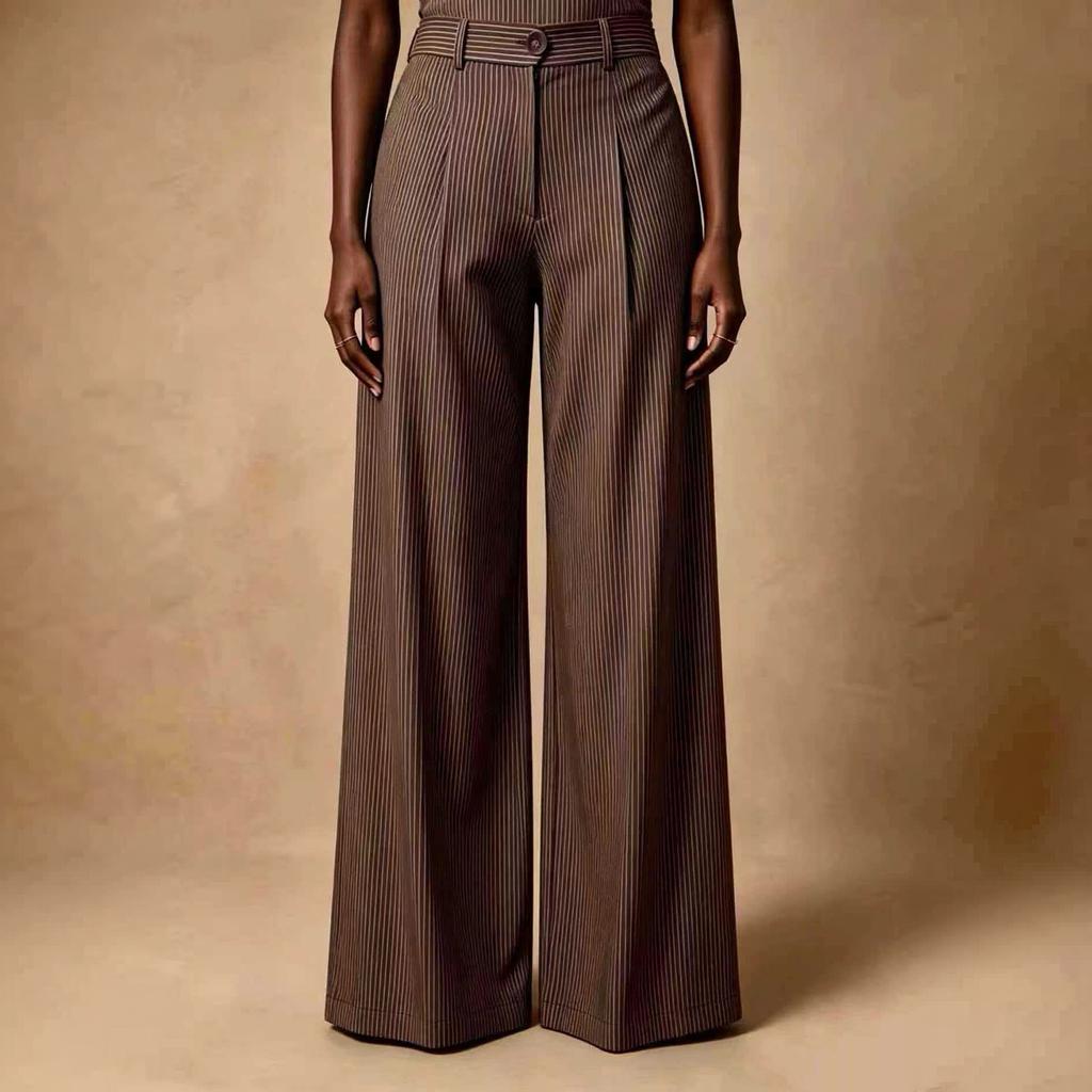 Women's High Waist Striped Wide Leg Pants Retro Casual
