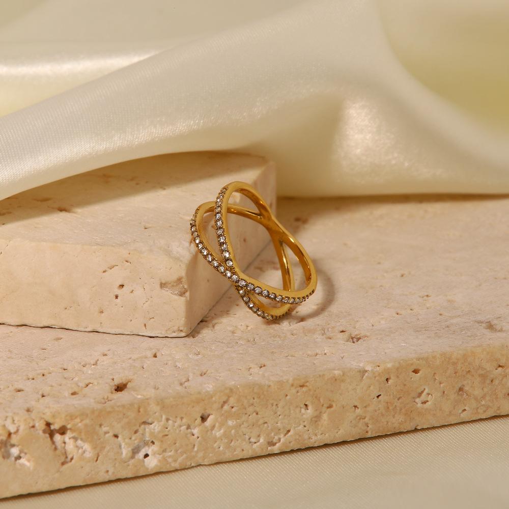 Simple Cross Diamond Ring, Niche Design, Tail Ring, Fashion Personality, Internet Celebrity Versatile and Non-fading Ring