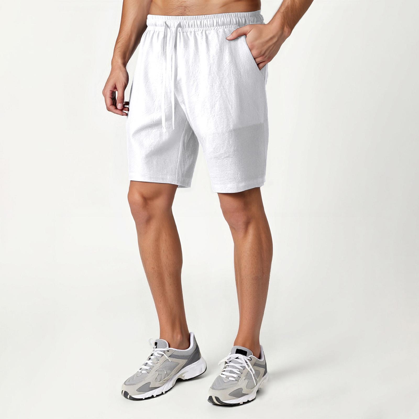 

Men s Cotton Linen Casual Shorts Men s Fashionable Beach Shorts XXL білий