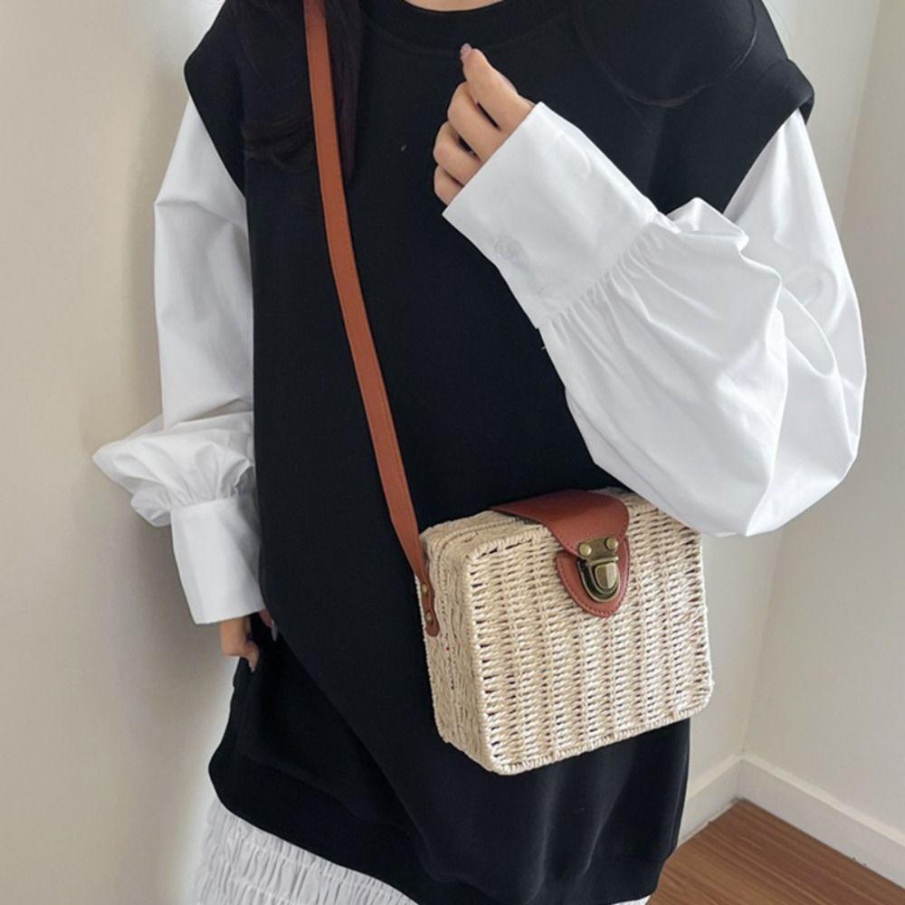 Ethnic Style Rattan Weave Bag Bohemian Beach Bag Casual Straw Shoulder Bag  Messenger Bags