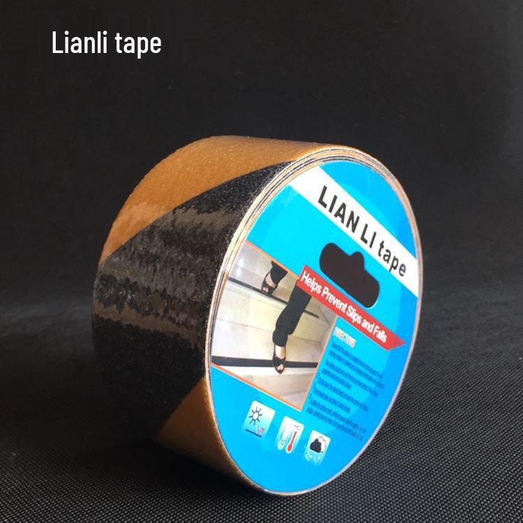 Black & Yellow Wear-Resistant Anti-Slip Tape, Sandpaper Surface, 50mm x 5M for Stairs & Floors