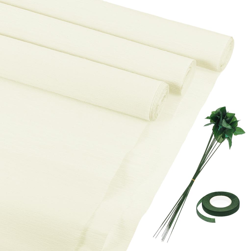 6pcs Crepe Paper Roll with Floral Stem Wire and Green Floral Tapes for Wedding Ceremony Various Large Festivals Decoration