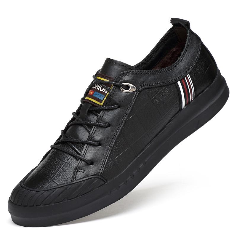 Men s Embossed Plaid Cowhide Casual Sneakers – Autumn/Winter, Warm, Large Sizes 40