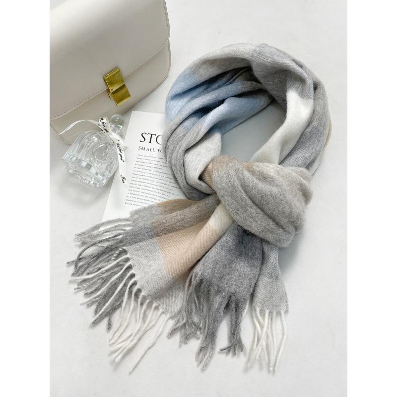 Scarf female 100 pure wool autumn and winter new style high-end sense versatile warm plaid scarf student