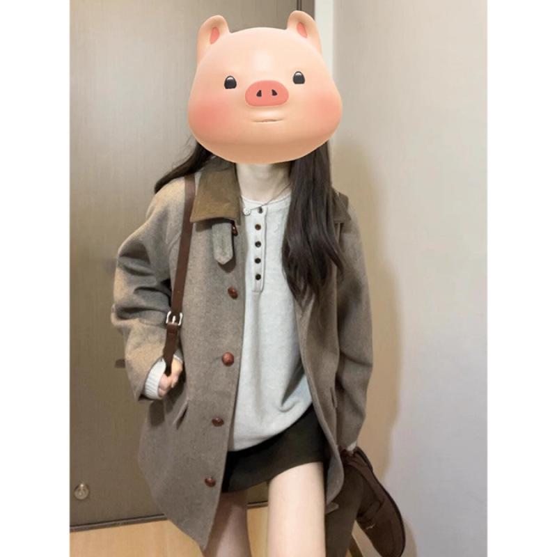 

Women s Casual Retro Wool Suit Coat for Autumn/Winter - Medium Long, Loose Fit L