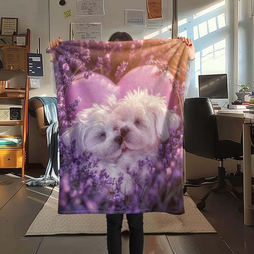 Colorful Maltese dog,pattern Flannel Blanket, High quality Comfortable for All Seasons, Home Decor, Warmth and Comfort, Perfect for Gifts.