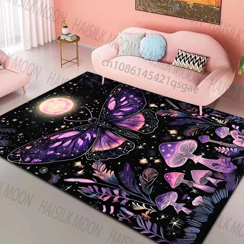 

Purple butterfly moonlit mushrooms Print Rug Carpets for Bedroom Living Room Sofa Mat Creative Door Mat Cloakroom Home Decor 40x60cm