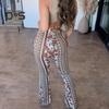 Women Pants Ethnic Style Floral Print Long Flared Pants Retro High Elastic Sexy Casual Trousers Streetwear