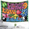 F-FUN SOUL Peace Love and Happiness Tapestry Groovy Tapestries, 40x30inches, 70s Theme Tapestries Hippie Aesthetic Tapestry Wall Hanging for Bedroom