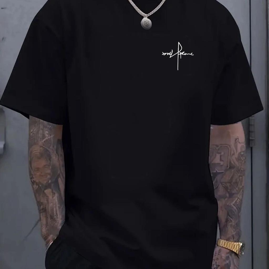 Summer Men's 100% Cotton Casual Sports Loose Large Size Letter Pattern Printed Comfortable Round Neck Short Sleeve T-shirt Top