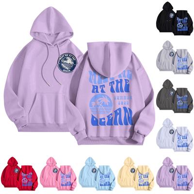 Graphic Hoodies For Women Cute Pullover Long Sleeve Preppy Sweatshirts Letter Printed Hooded Tops Fall Winter