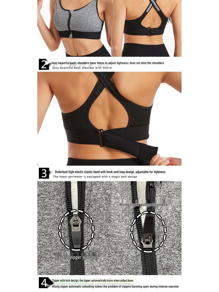 Adjustable Front Zip Shockproof Wire-Free Yoga Sports Bra