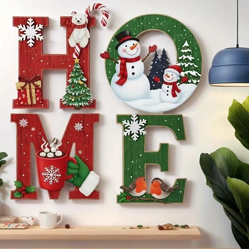 Christmas European Home Sign Set - Wooden Wall Decor with Festive Holiday Atmosphere - Perfect for Holiday Decoration or Home