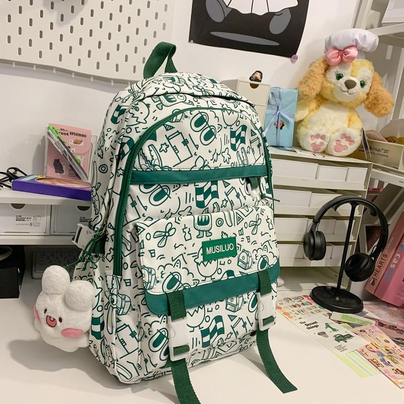 School Bag Personalized Graffiti School Bag Female Backpack Harajuku Cute Backpack Large Capacity Female College Student Class Backpack