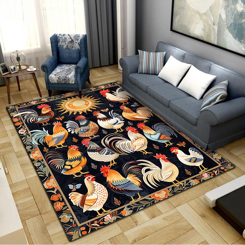 Vintage Chicken Art Carpet Rug for Living Room Bedroom Home Sofa Decoration,Kids Play Non-slip Floor Mat