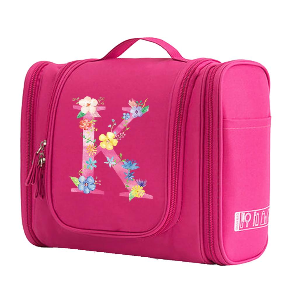 Travel Handbag Cosmetic Bags Make Up Case MakeUp Bag Wash Pouch Women Hook Up Organizer Pink Print Toiletry Accessory Storage