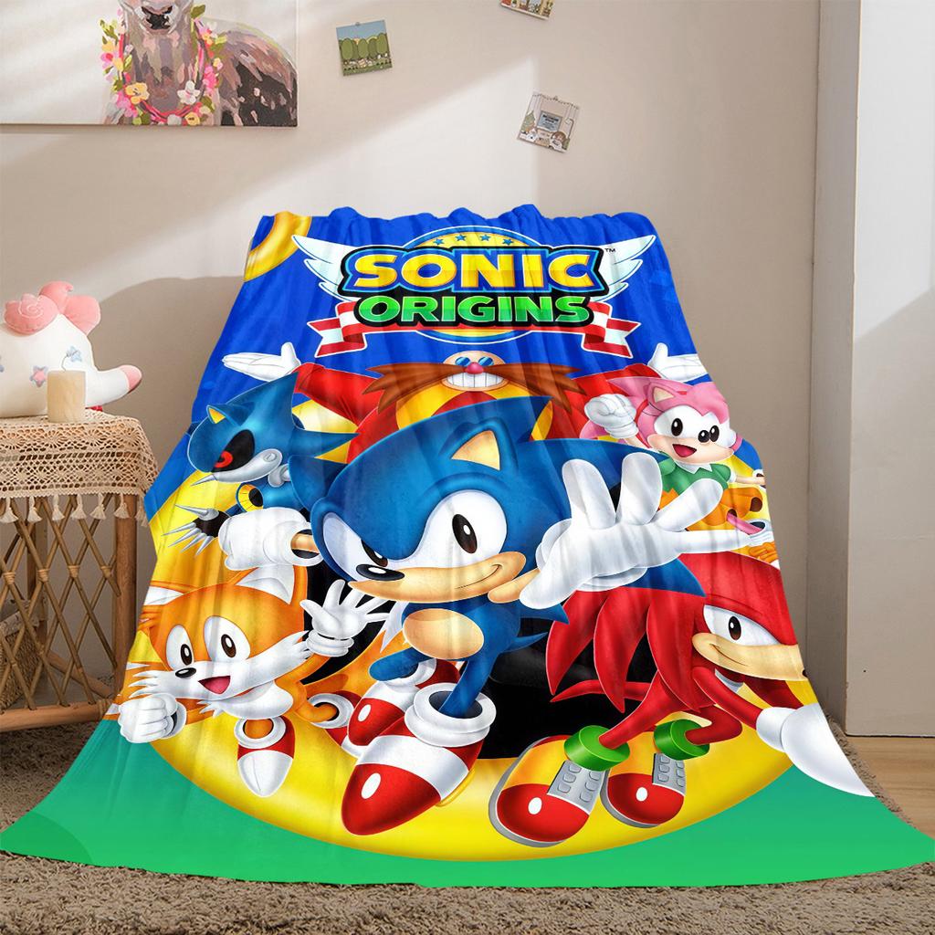 Sonic Hedgehog Flannel Lightweight Blanket Home Decor Sofa Bed Travel Cover Family Gift For All-Season LXRa33