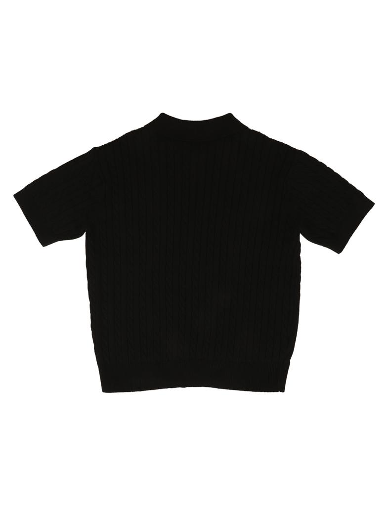 CLEVER FIELD Urban Cotton Cable Collar Knit_Black