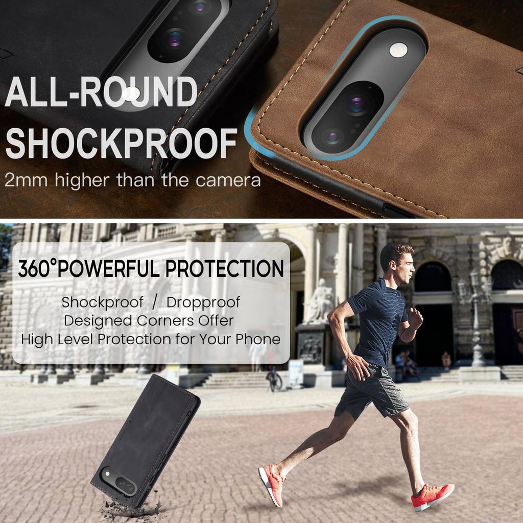 Flip Wallet Case for Google Pixel 9A 9Pro XL, Leather Magnetic Folio Cover with Card Holder, Kickstand - TPU Shockproof Case