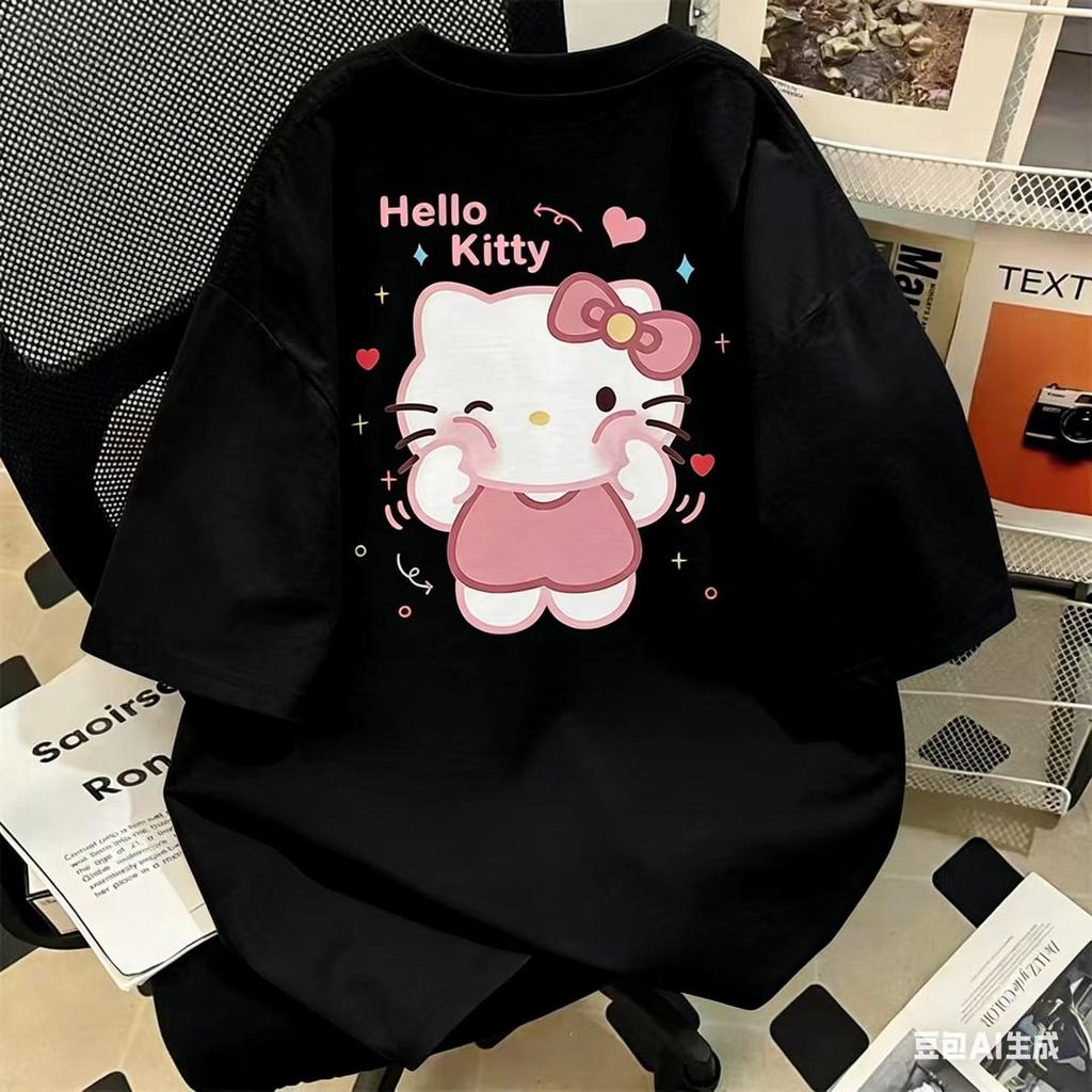 Hello Kitty Short Sleeve Tee soft cotton casual crew neck cute cartoon print lightweight summer top for Women daily wear