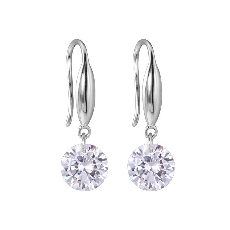 Minimalist Designer Women's 925 Sterling Silver Zircon Ear Hook Earrings (E8727)