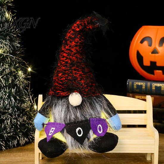 Striped Knitted Gnomes Halloween Plush Gnome Decoration, Spooky Boo Swedish Tomte Elf Figurine, Decorations Scandinavian Dwarf Ornament for Home Table