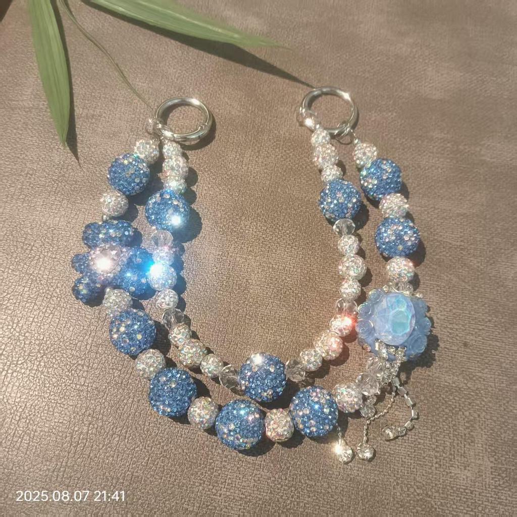 Catena da Polso per Telefono e Ciondolo per Borsa in Ceramica di Lusso con Strass e Perline