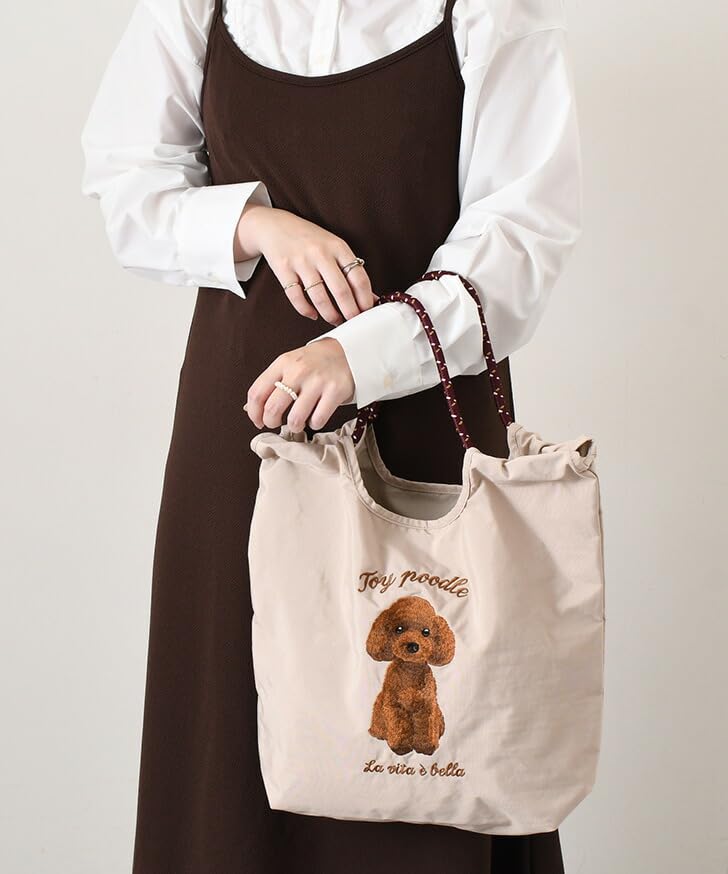 [JOKnet] SOBIA Animal Embroidered Cord Tote Bag for Women, Large, Lightweight, A4 Size, Toy Poodle Design, Size F