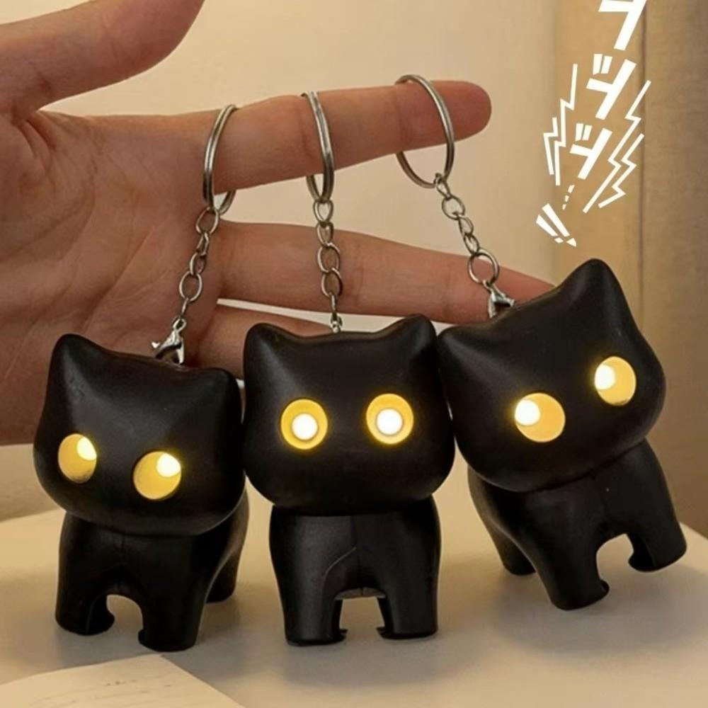 Novelty Cat Night Light Keychain Sound Effects Car Ornament Backpack Accessory