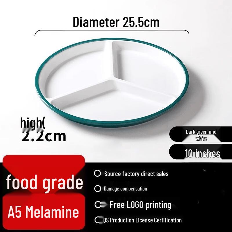 Rectangular Melamine Divided Dinner Plates - 10 Pack