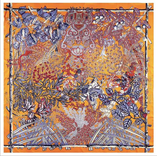 130CM Silk Scarf Women Large Shawls Flower Basket Print Stoles Square Bandana Horse Kerchief Scarf Female Foulards
