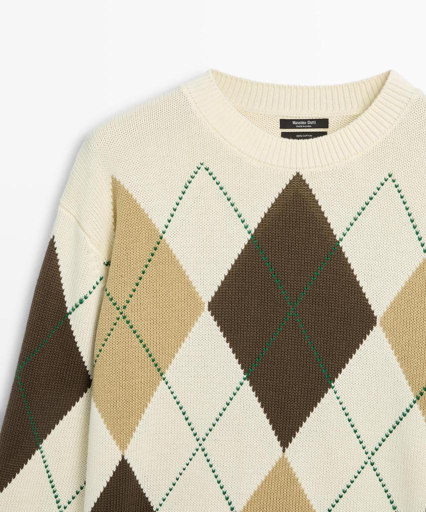 Masimodutti Cotton Argyle Detail Knit Sweater