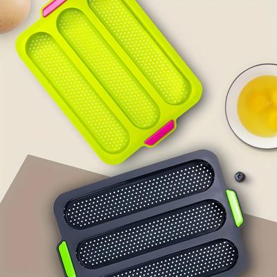 1pc, 3grids,  Mold, Silicone Cake Baking Pan, DIY Baking Tool, High Temperature Resistant Silicone, Non-stick French Bread Bakin