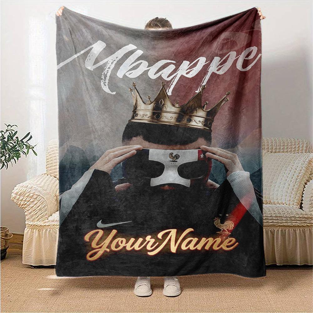 Mbappe Personalized Text Blanket Lightweight Personalized Blanket Warmthful Decor Great for Couch Livingroom Bedding Living Room