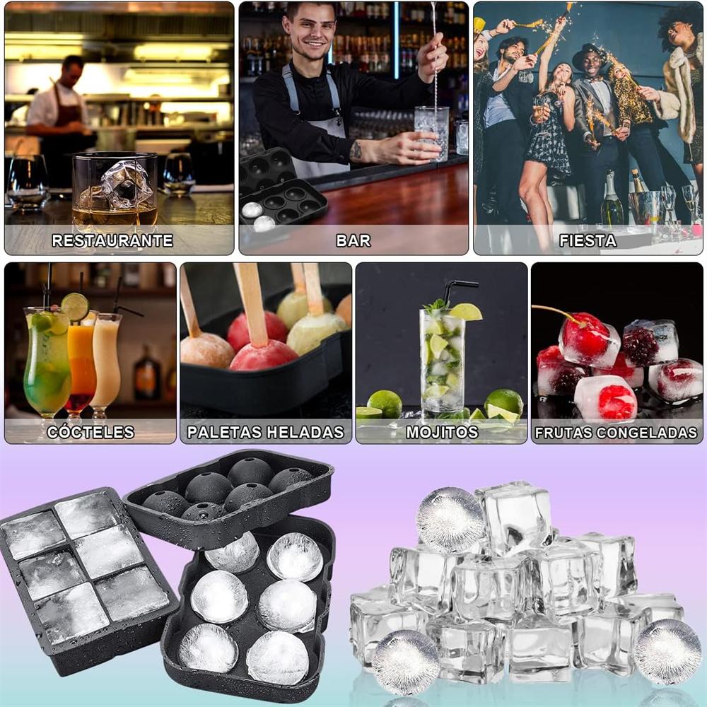 Ice Cube Trays Silicone,Ball Maker Mold, Whiskey Round Sphere Mold - Square Large for Cocktails & Bourbon Easy Release BPA Free