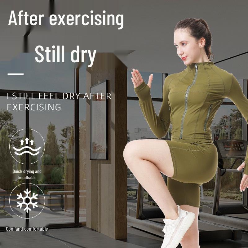 Women's High-Waist Yoga Set: Stand-Up Collar, Tummy Control, Zip, Long-Sleeve for Running & Fitness