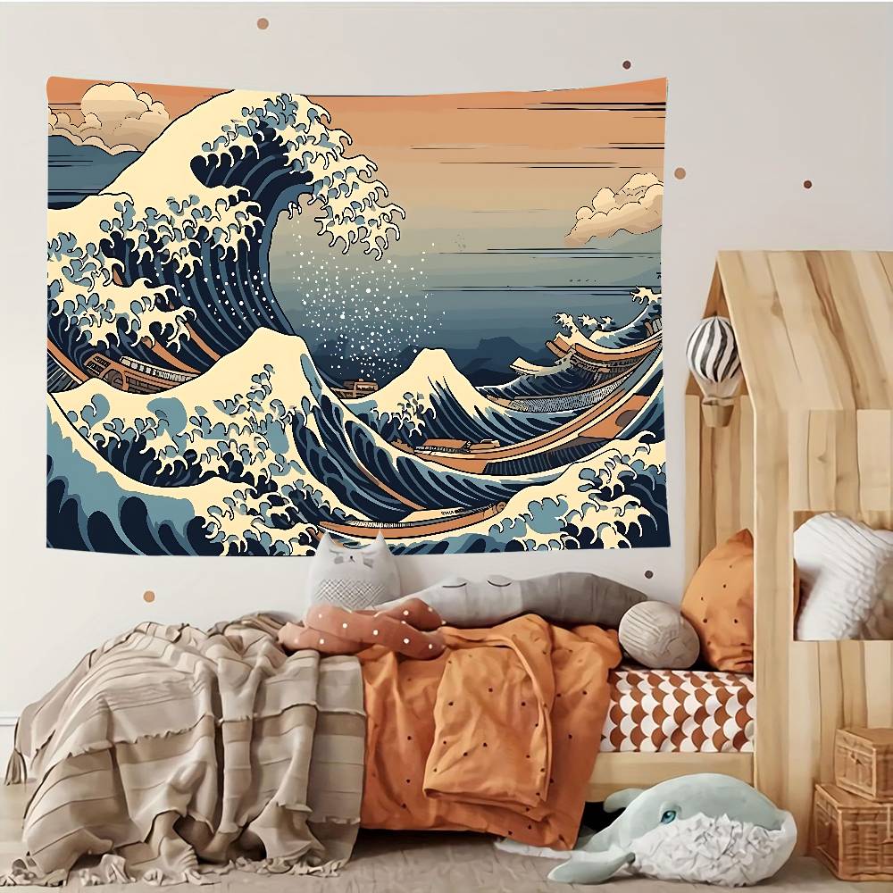 Japanese Art Kanagawa Customizable Tapestries Tapestries Of Various Styles, Anime-themed Wall Hangings, Celebrity Photo Printing