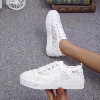 Spring and Summer New Large Size Round Head Lace-up Flat Bottom Women's Single Shoes Breathable Mesh Casual Thick-soled White Shoes