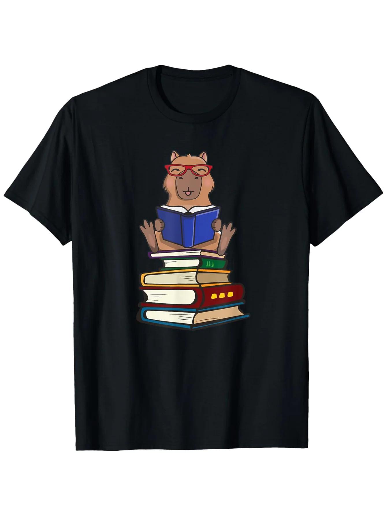 Reading Capybara Graphic Tee Book Lover Funny Animal Lover Student Teacher TShirt S