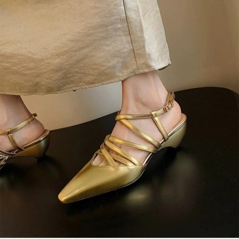 Sapatos de Salto Bico Fino Femininos da Moda Verão Salto Grosso Slingbacks Sapatos para Mulheres Scarpins Festa Vestido Outdoor Sapatos de Salto Alto Femininos