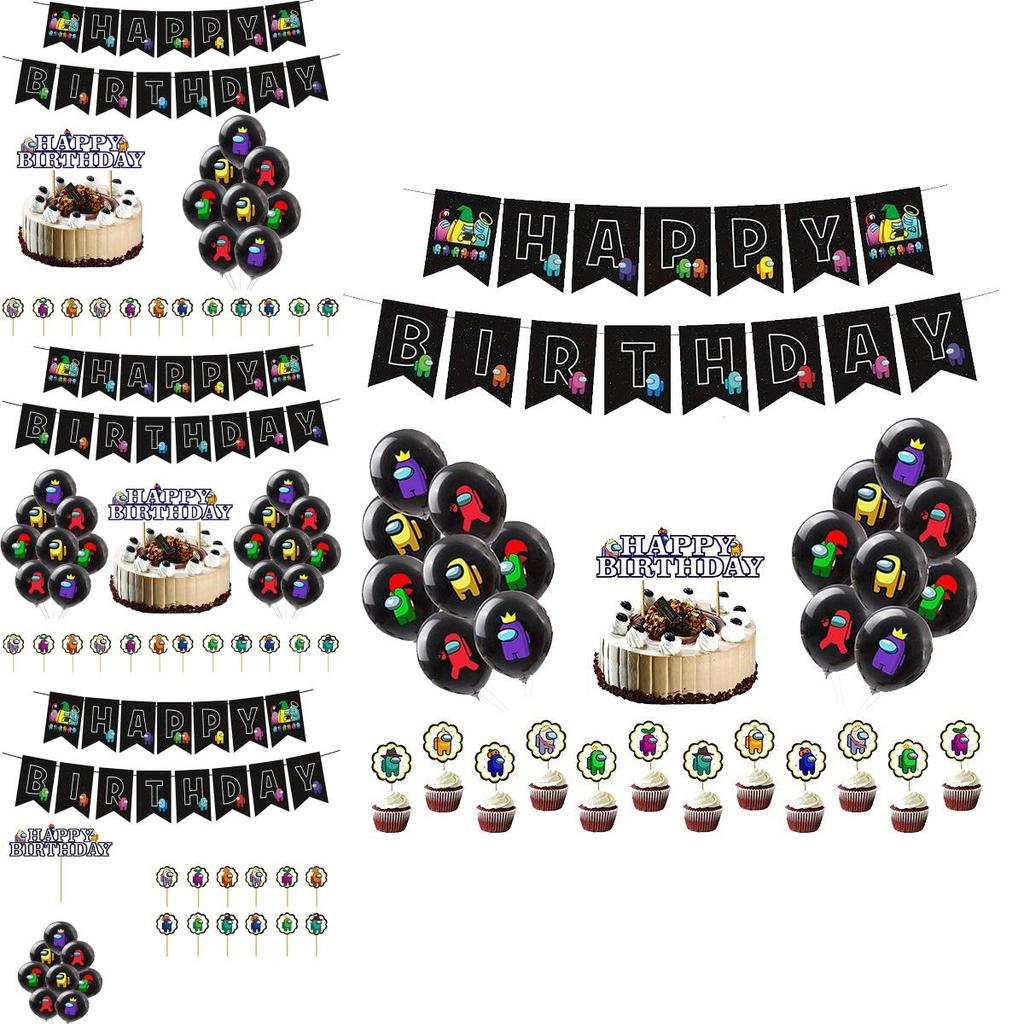 Party Birthday Theme Decor Suit Supplies Set Balloon Banner Cake Topper