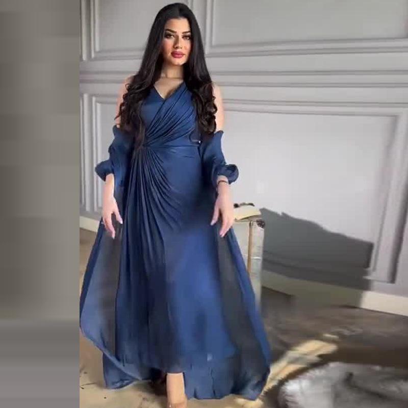 2024 Autumn European and American Pleated Waist Long Dress and Outerwear Two-Piece Set