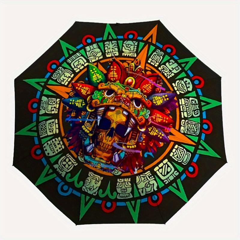 

1pc Mayan Calendar Skull Automatic Open/close Umbrella, 8-Rib sturdy structure, Portable Travel Umbrella, Parties, Everyday Use, Outdoor Acc